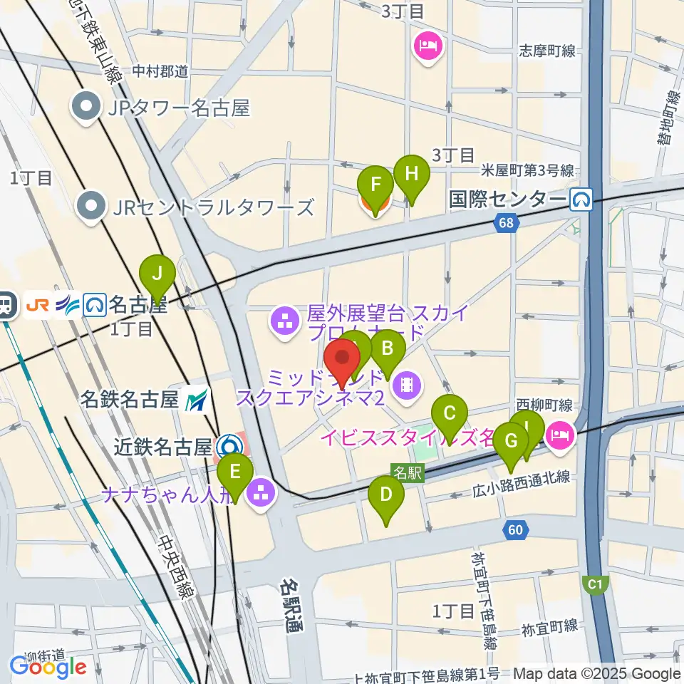 バナナレコード名駅店周辺のホテル一覧地図