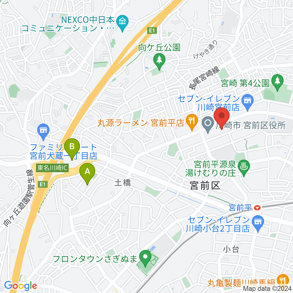 川崎市宮前市民館周辺のホテル一覧地図
