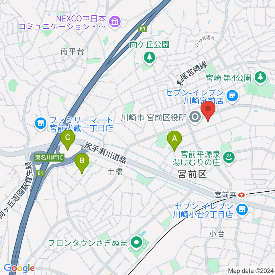 川崎市宮前市民館周辺のホテル一覧地図