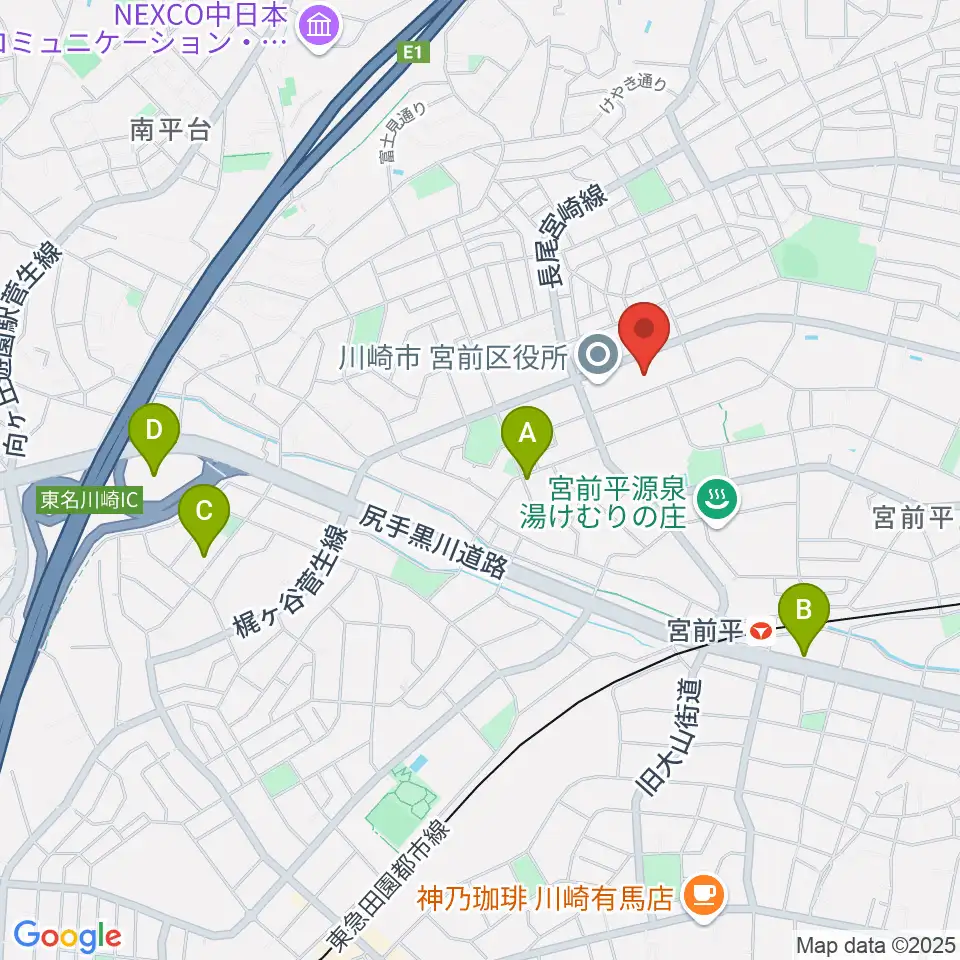 川崎市宮前市民館周辺のホテル一覧地図