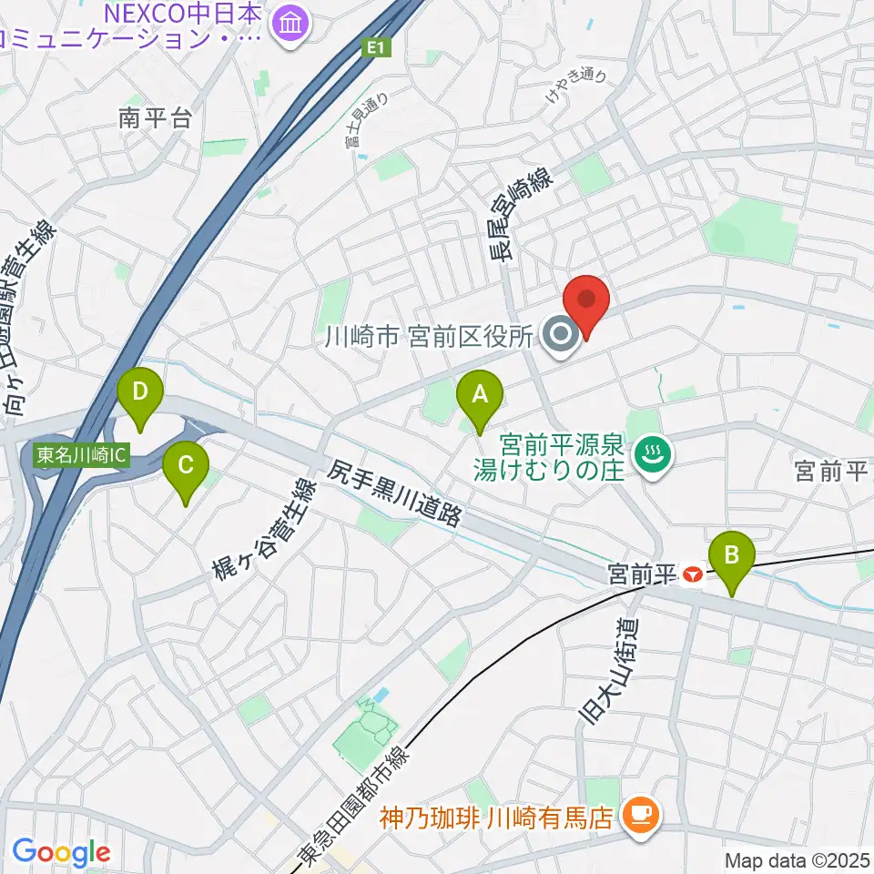 川崎市宮前市民館周辺のホテル一覧地図