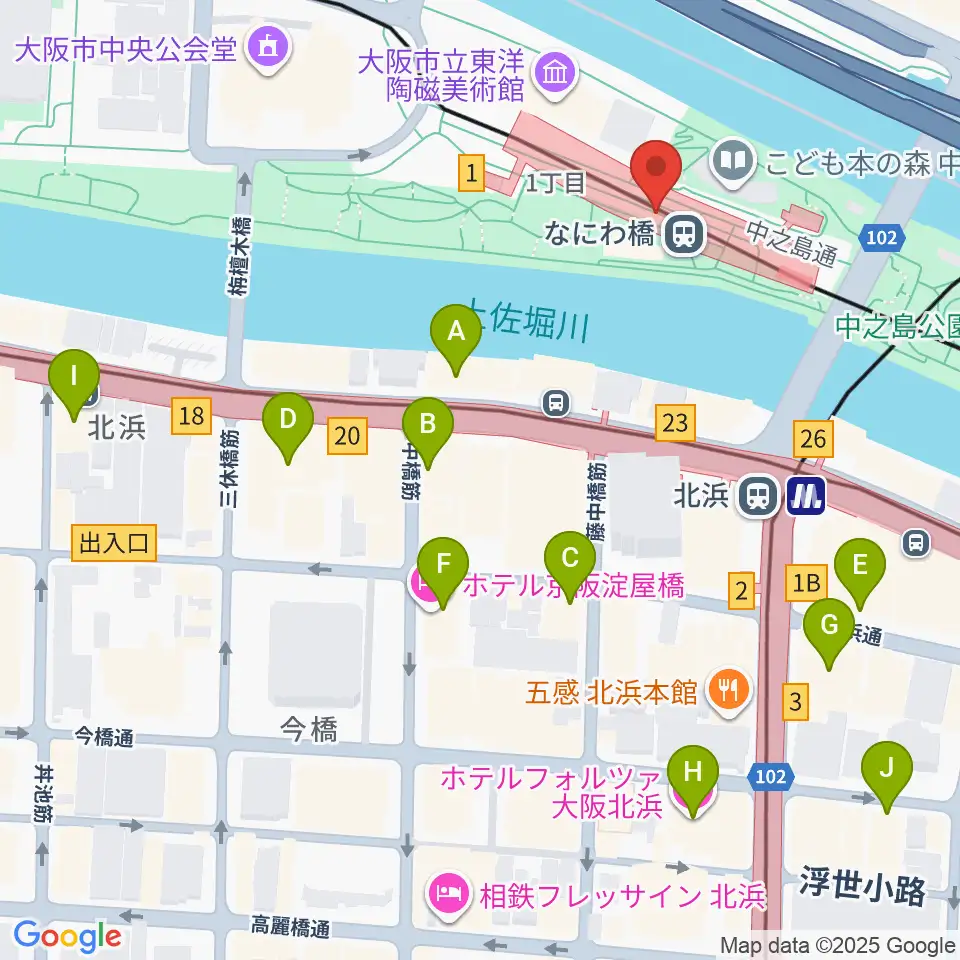 京阪電車なにわ橋駅 アートエリアB1周辺のホテル一覧地図