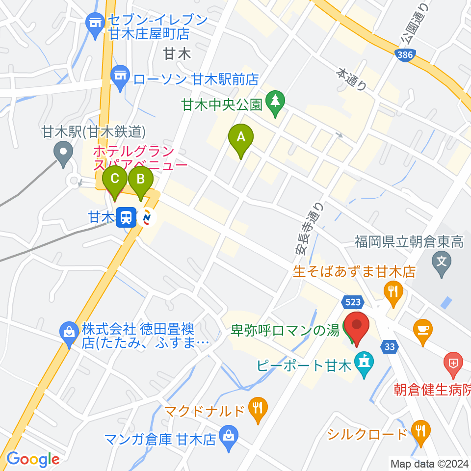 ピーポート甘木（朝倉市総合市民センター）周辺のホテル一覧地図