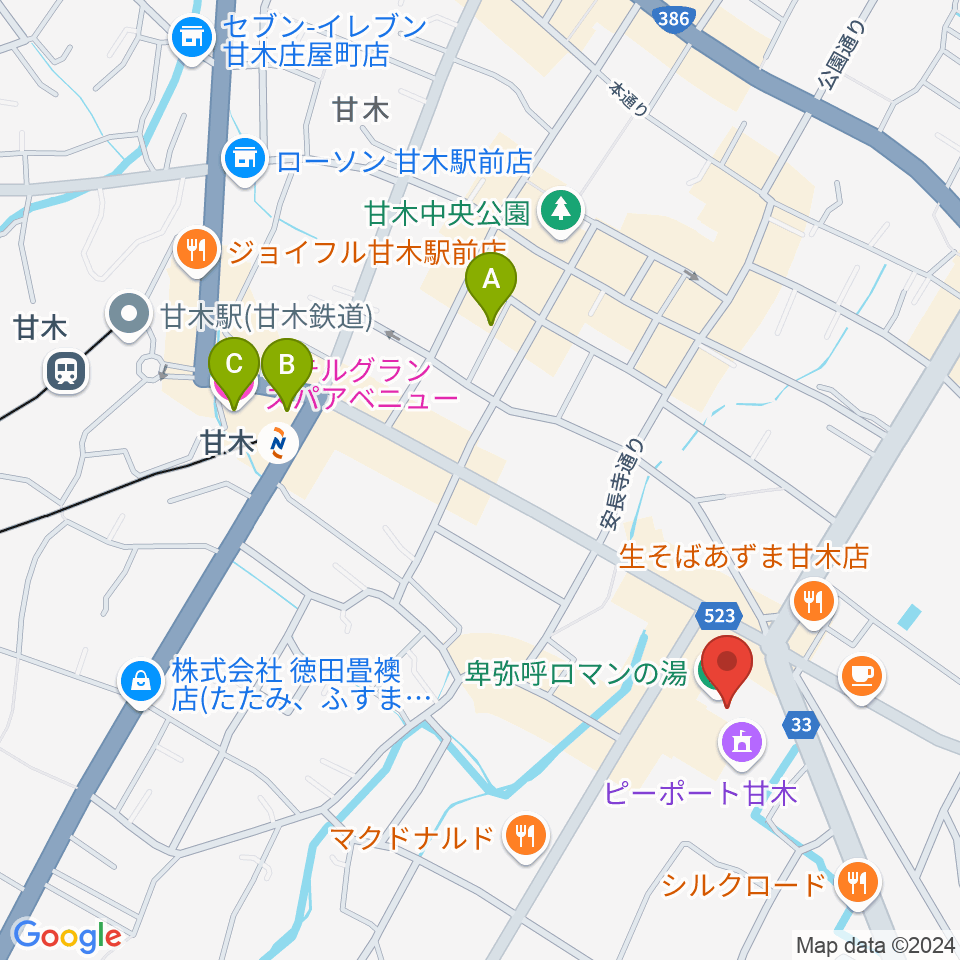 ピーポート甘木（朝倉市総合市民センター）周辺のホテル一覧地図