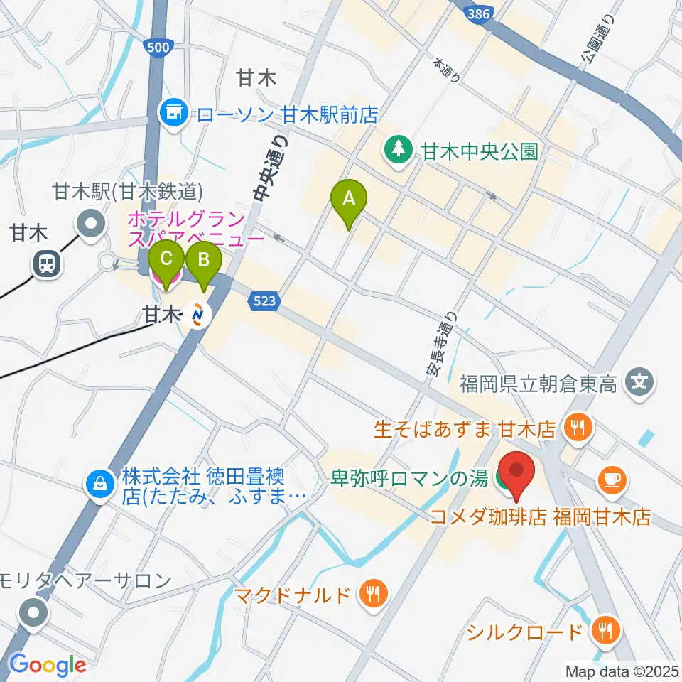 ピーポート甘木（朝倉市総合市民センター）周辺のホテル一覧地図