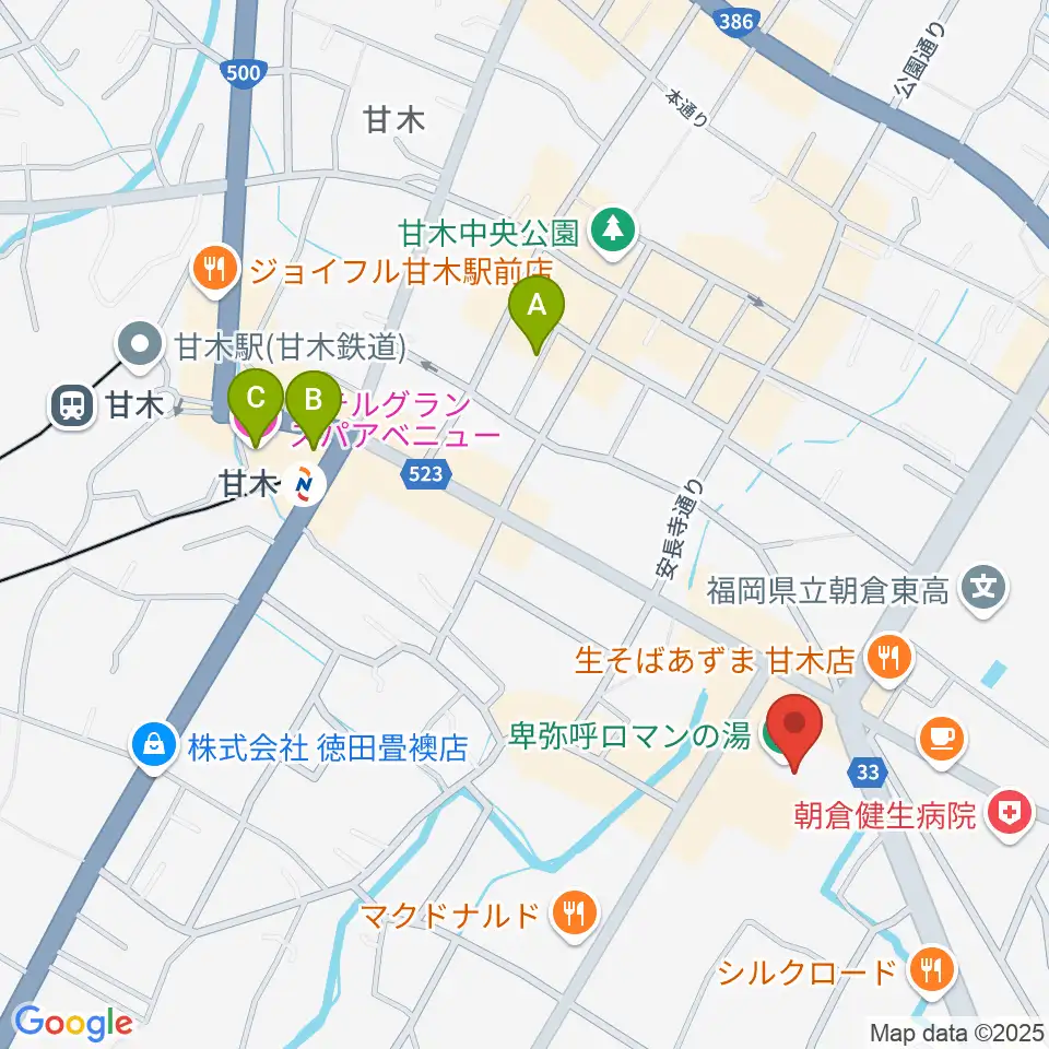 ピーポート甘木（朝倉市総合市民センター）周辺のホテル一覧地図