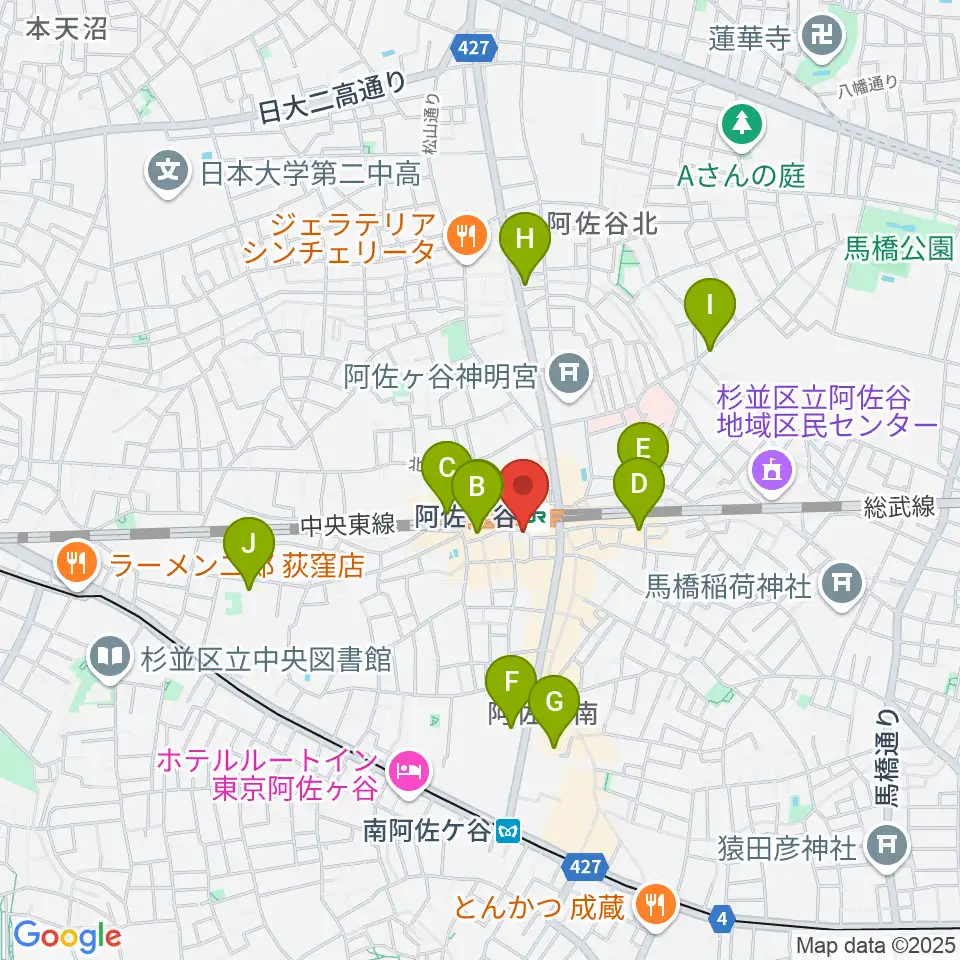 阿佐ヶ谷クラヴィーア周辺のホテル一覧地図