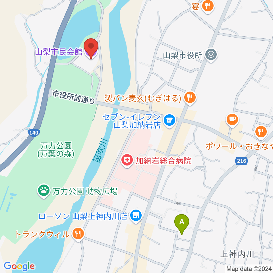 山梨市民会館周辺のホテル一覧地図