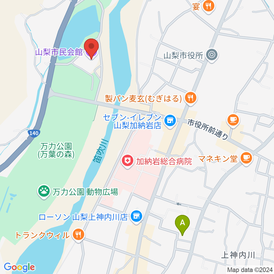 山梨市民会館周辺のホテル一覧地図