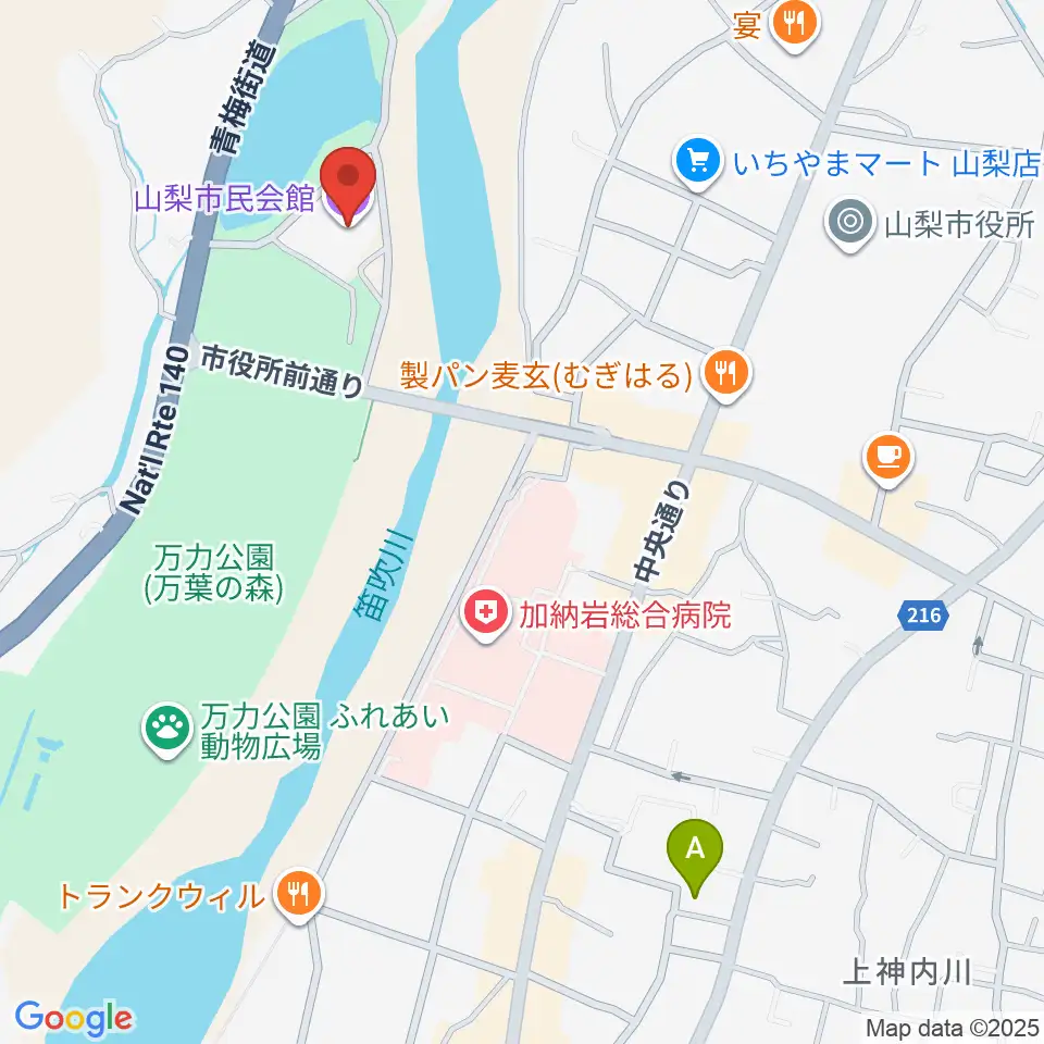 山梨市民会館周辺のホテル一覧地図