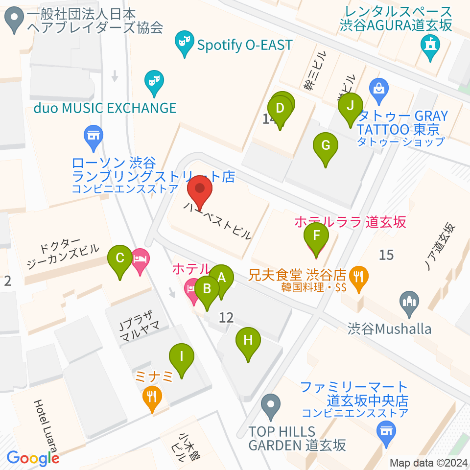 ゲートウェイスタジオ渋谷道玄坂店周辺のホテル一覧地図