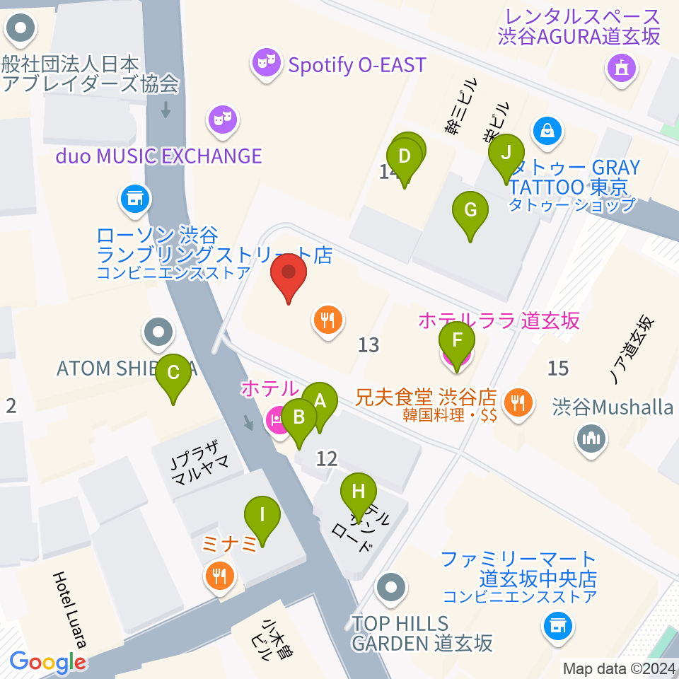 ゲートウェイスタジオ渋谷道玄坂店周辺のホテル一覧地図