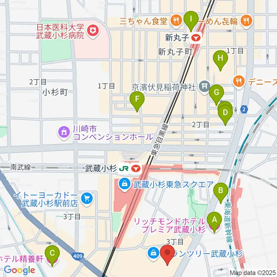 山野楽器 武蔵小杉店周辺のホテル一覧地図