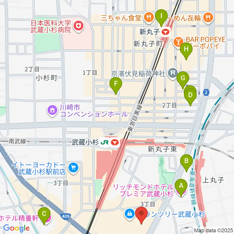 山野楽器 武蔵小杉店周辺のホテル一覧地図