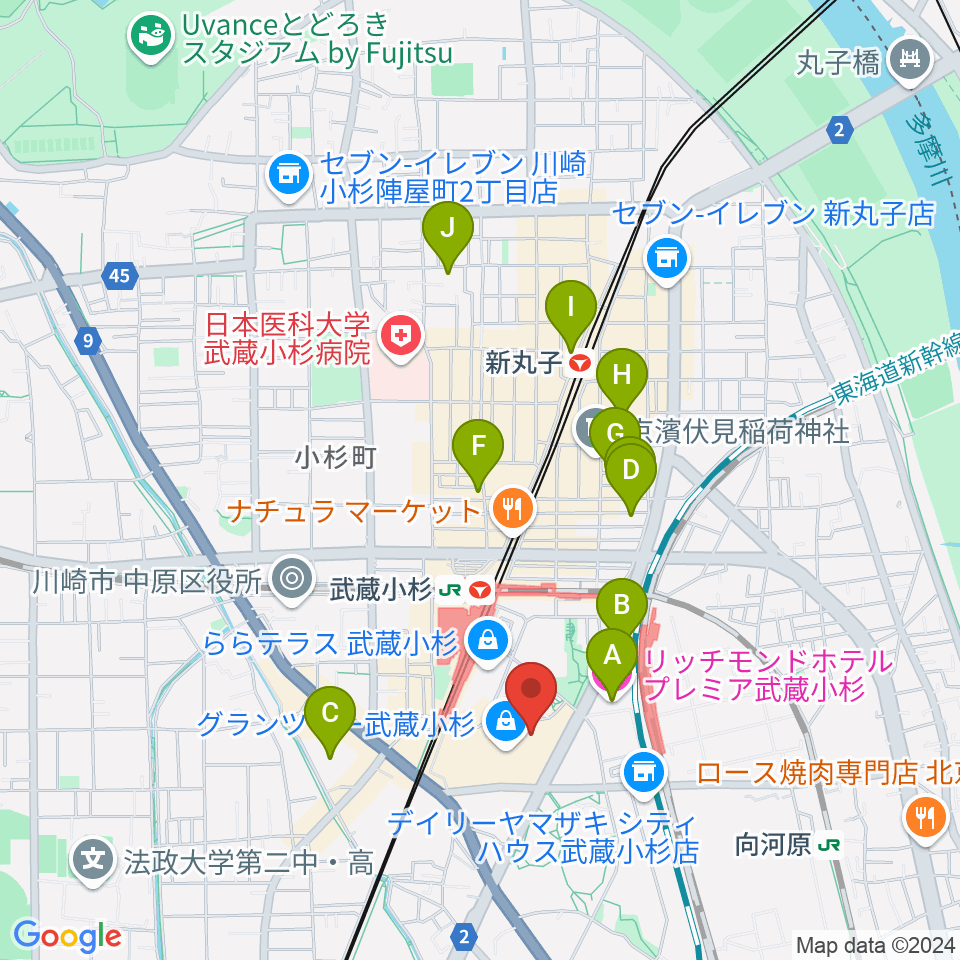 タワーレコード グランツリー武蔵小杉店周辺のホテル一覧地図