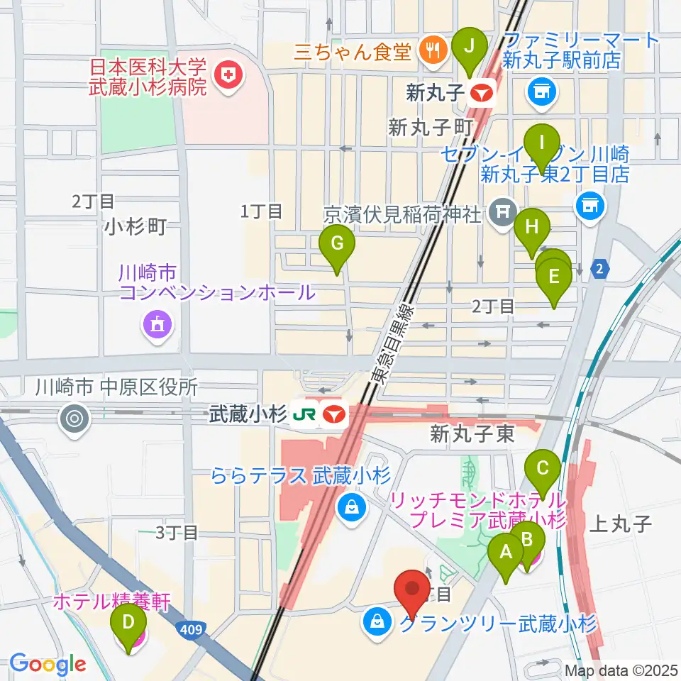 タワーレコード グランツリー武蔵小杉店周辺のホテル一覧地図