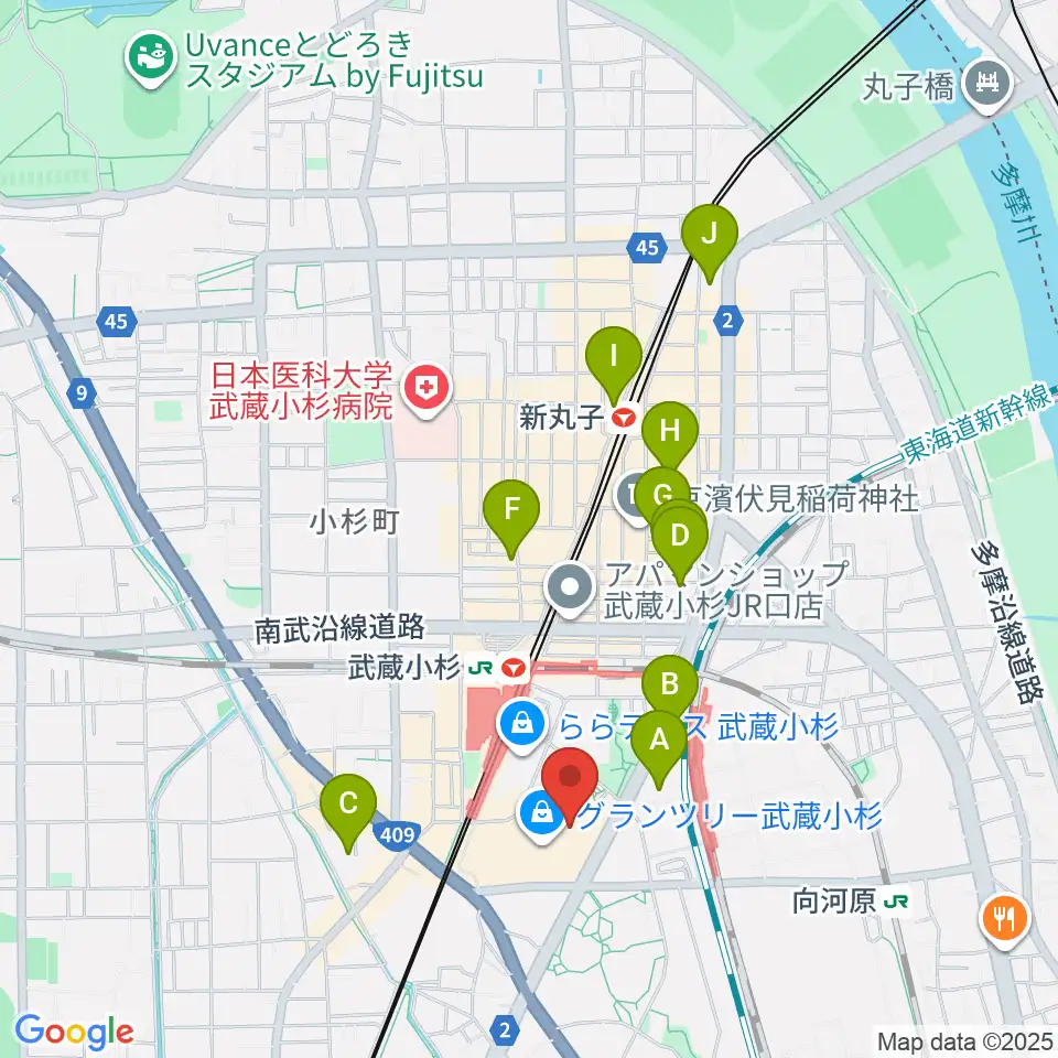 タワーレコード グランツリー武蔵小杉店周辺のホテル一覧地図