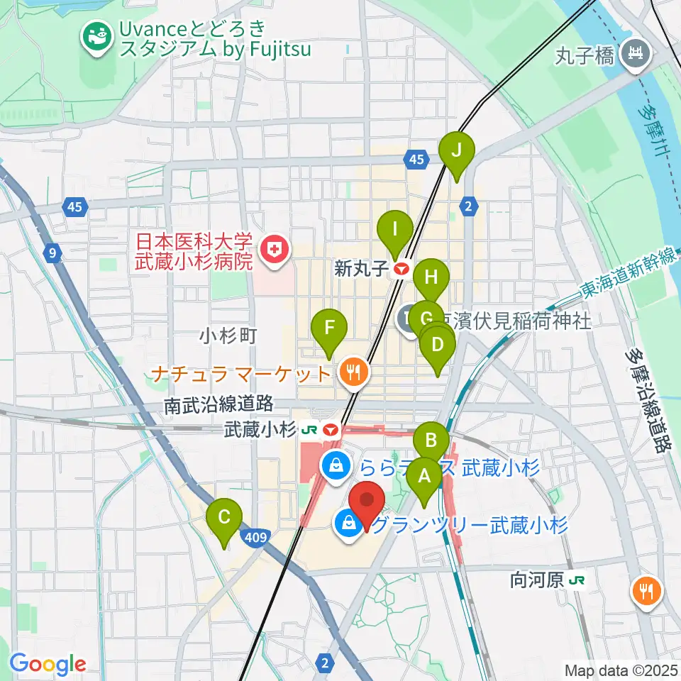 タワーレコード グランツリー武蔵小杉店周辺のホテル一覧地図