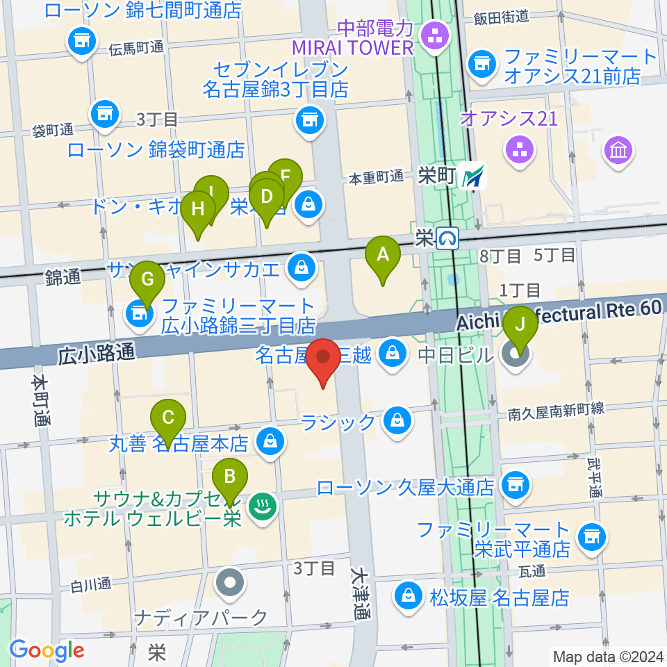 HMV栄周辺のホテル一覧地図