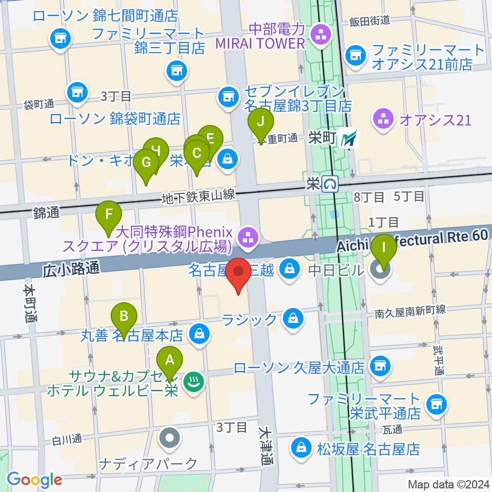 HMV栄周辺のホテル一覧地図