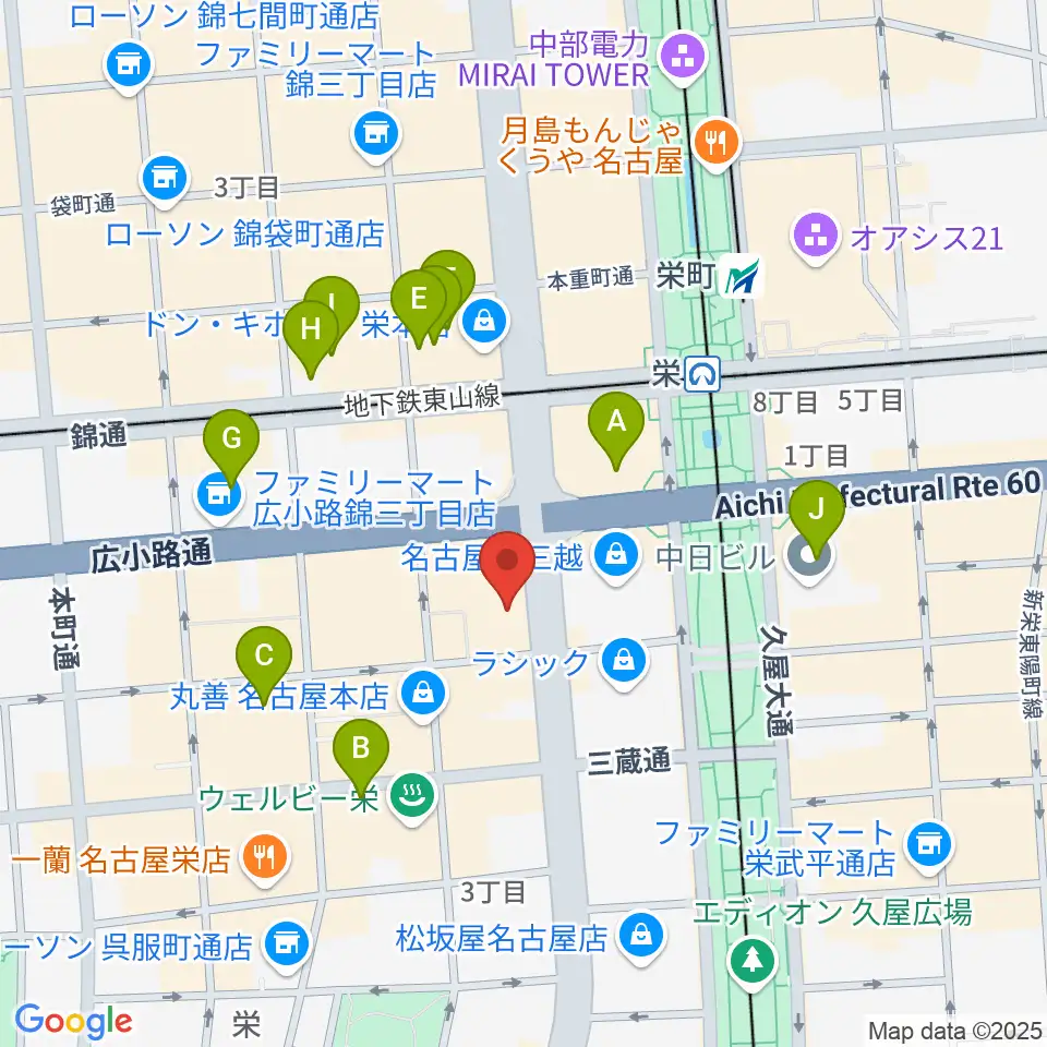 HMV栄周辺のホテル一覧地図