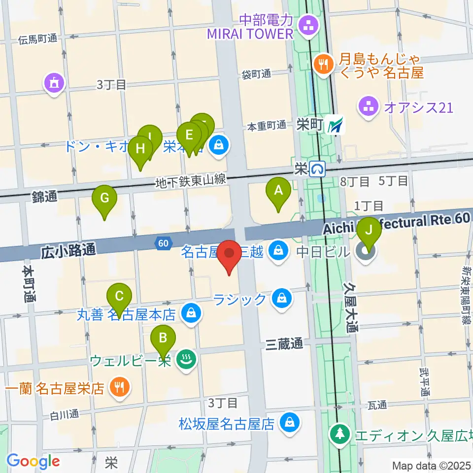 HMV栄周辺のホテル一覧地図