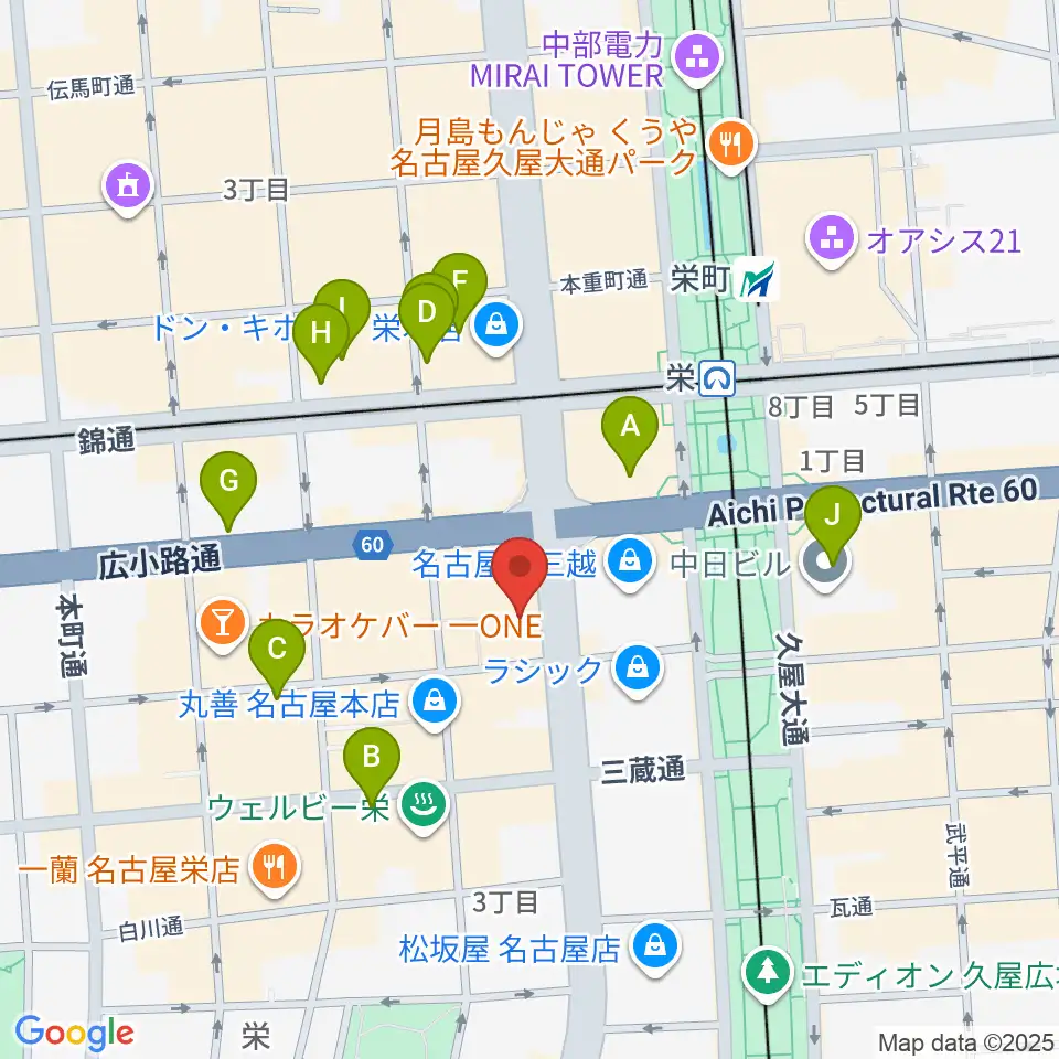 HMV栄周辺のホテル一覧地図