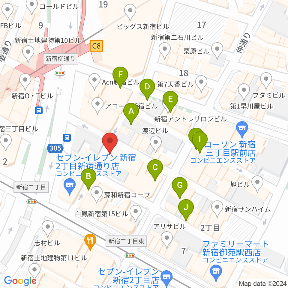 新宿Azzitto1224周辺のホテル一覧地図