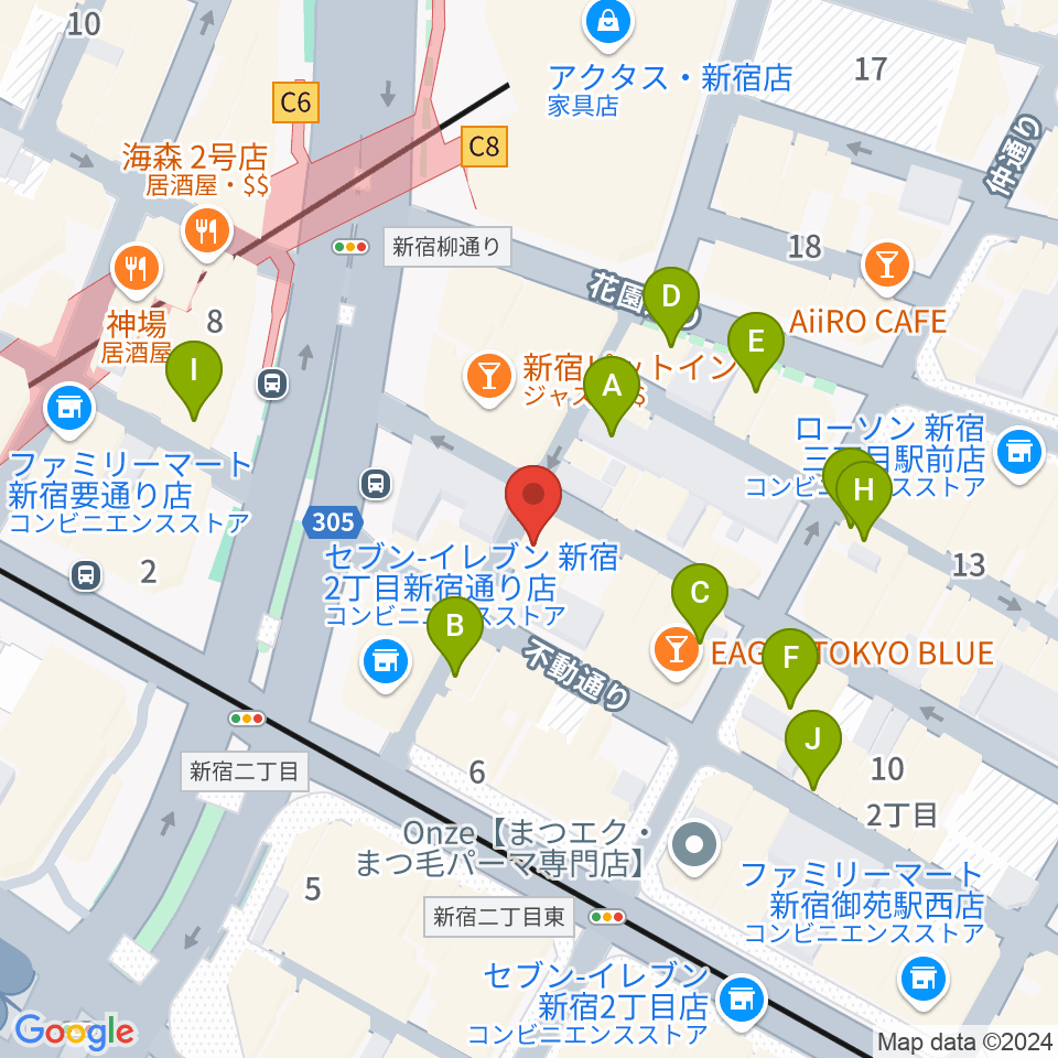 新宿Azzitto1224周辺のホテル一覧地図