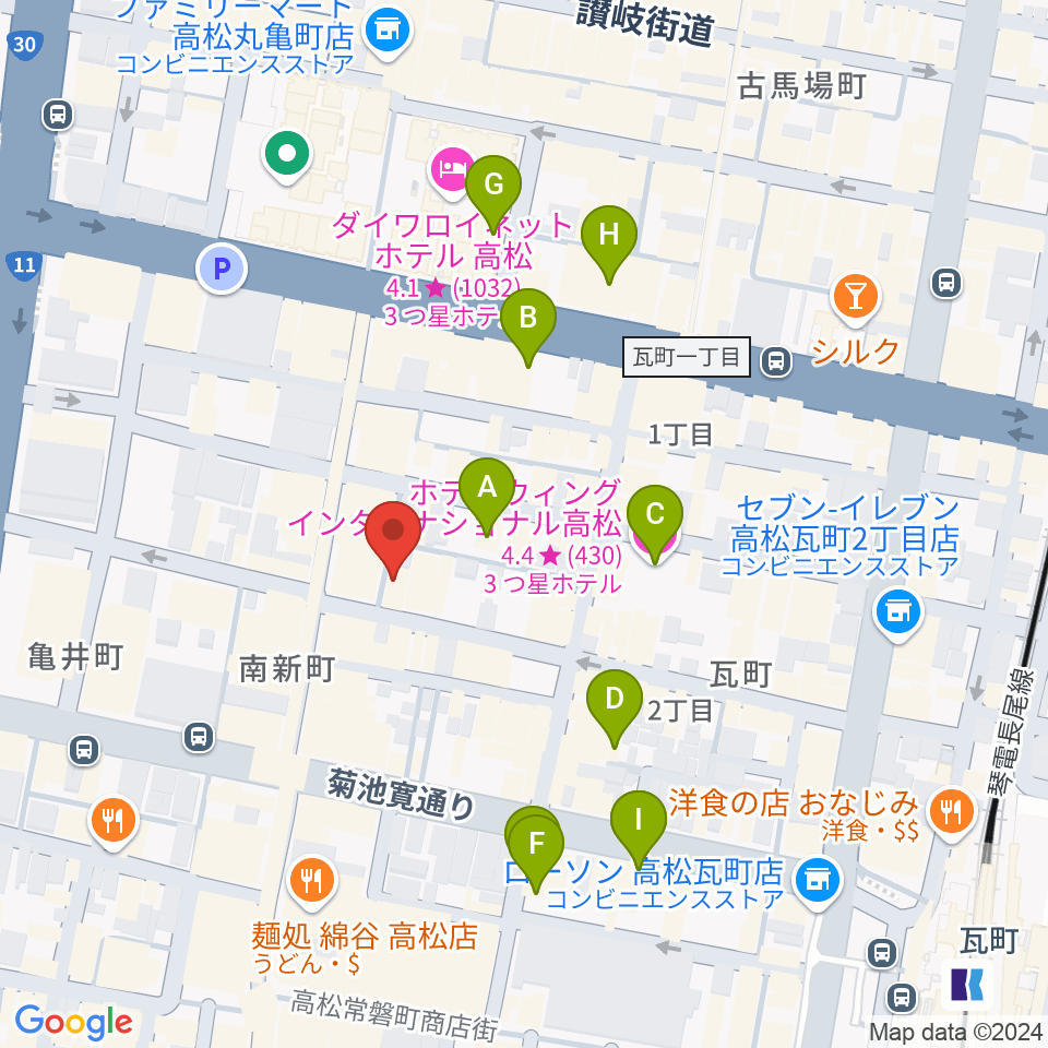 高松ルーツレコード周辺のホテル一覧地図