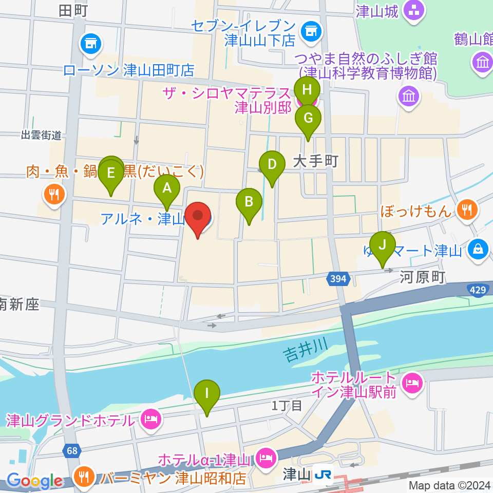 ベルフォーレ津山周辺のホテル一覧地図