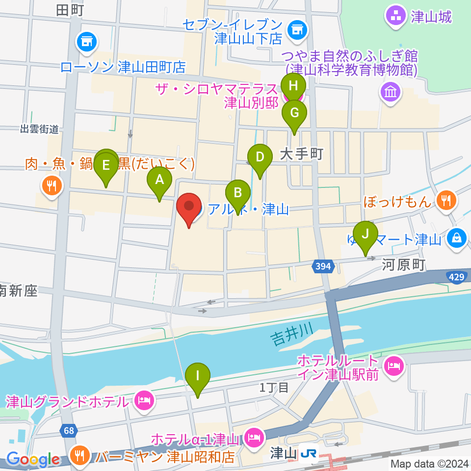 ベルフォーレ津山周辺のホテル一覧地図