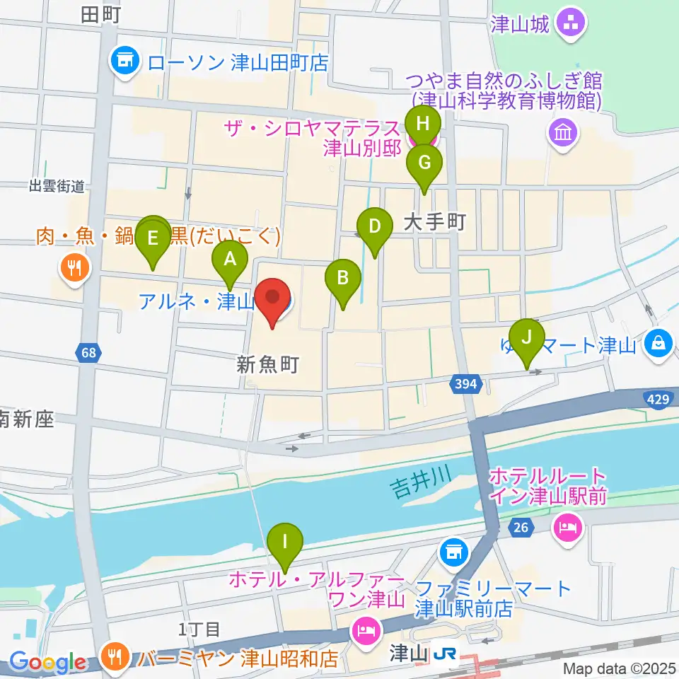 ベルフォーレ津山周辺のホテル一覧地図