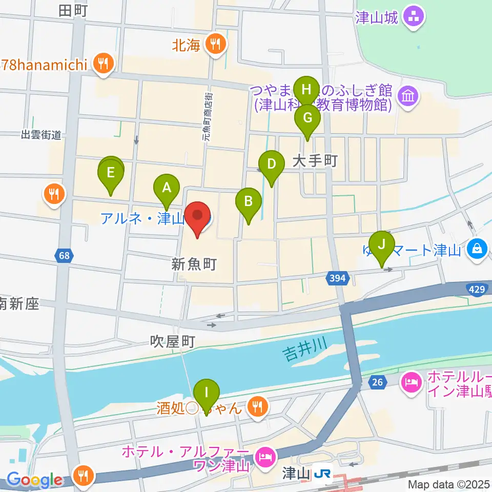 ベルフォーレ津山周辺のホテル一覧地図