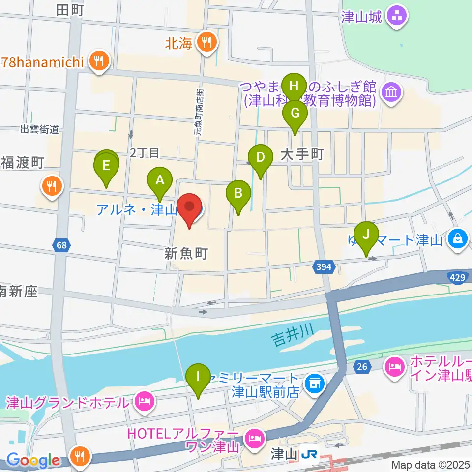 ベルフォーレ津山周辺のホテル一覧地図
