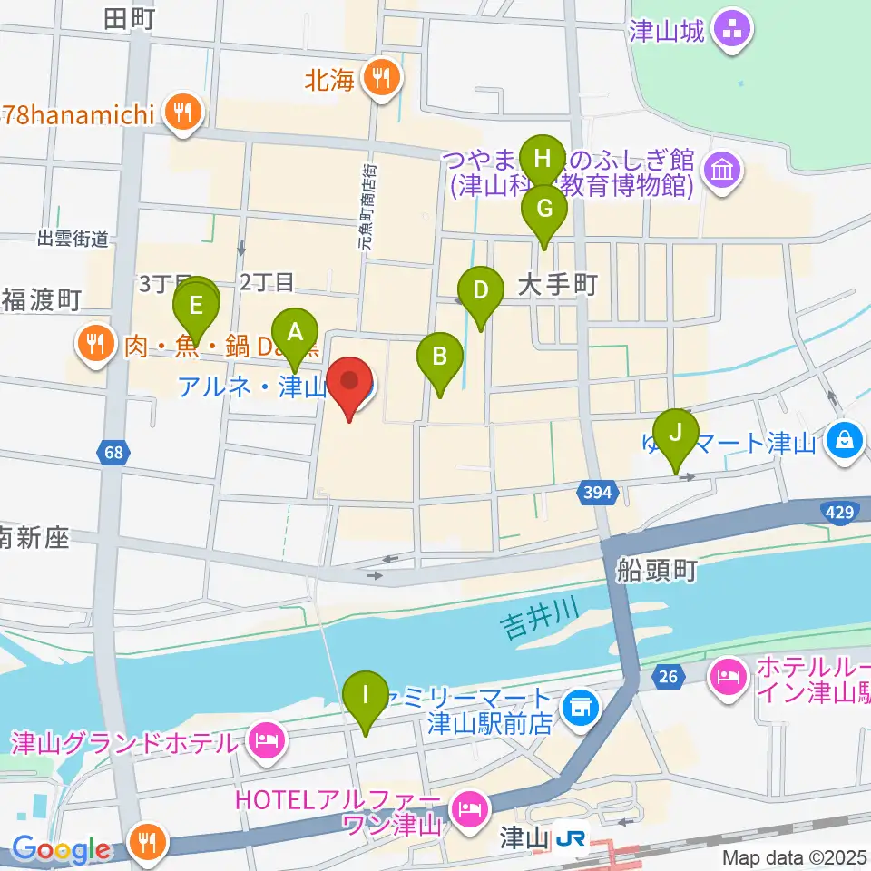 ベルフォーレ津山周辺のホテル一覧地図