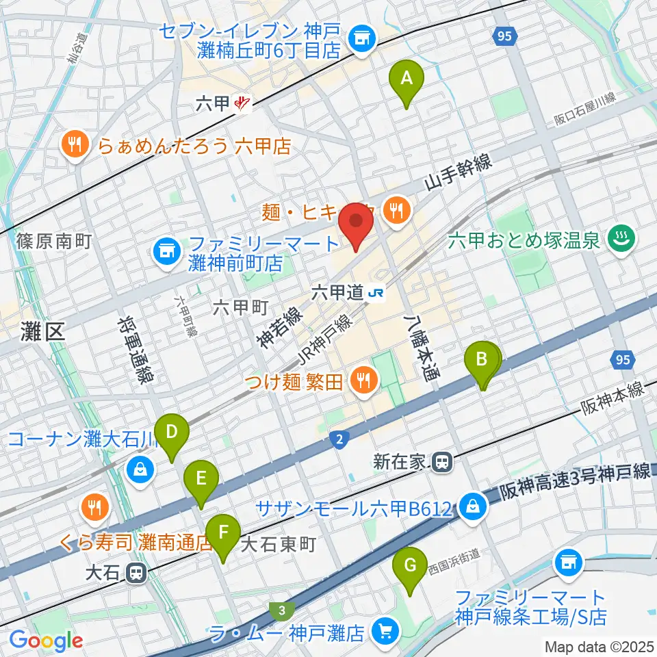 六甲道ミュージックスクール周辺のホテル一覧地図
