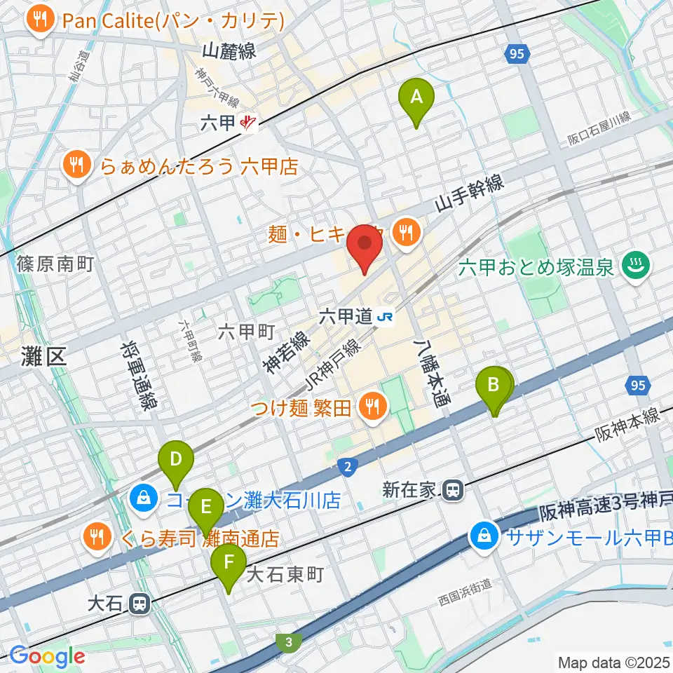 六甲道ミュージックスクール周辺のホテル一覧地図