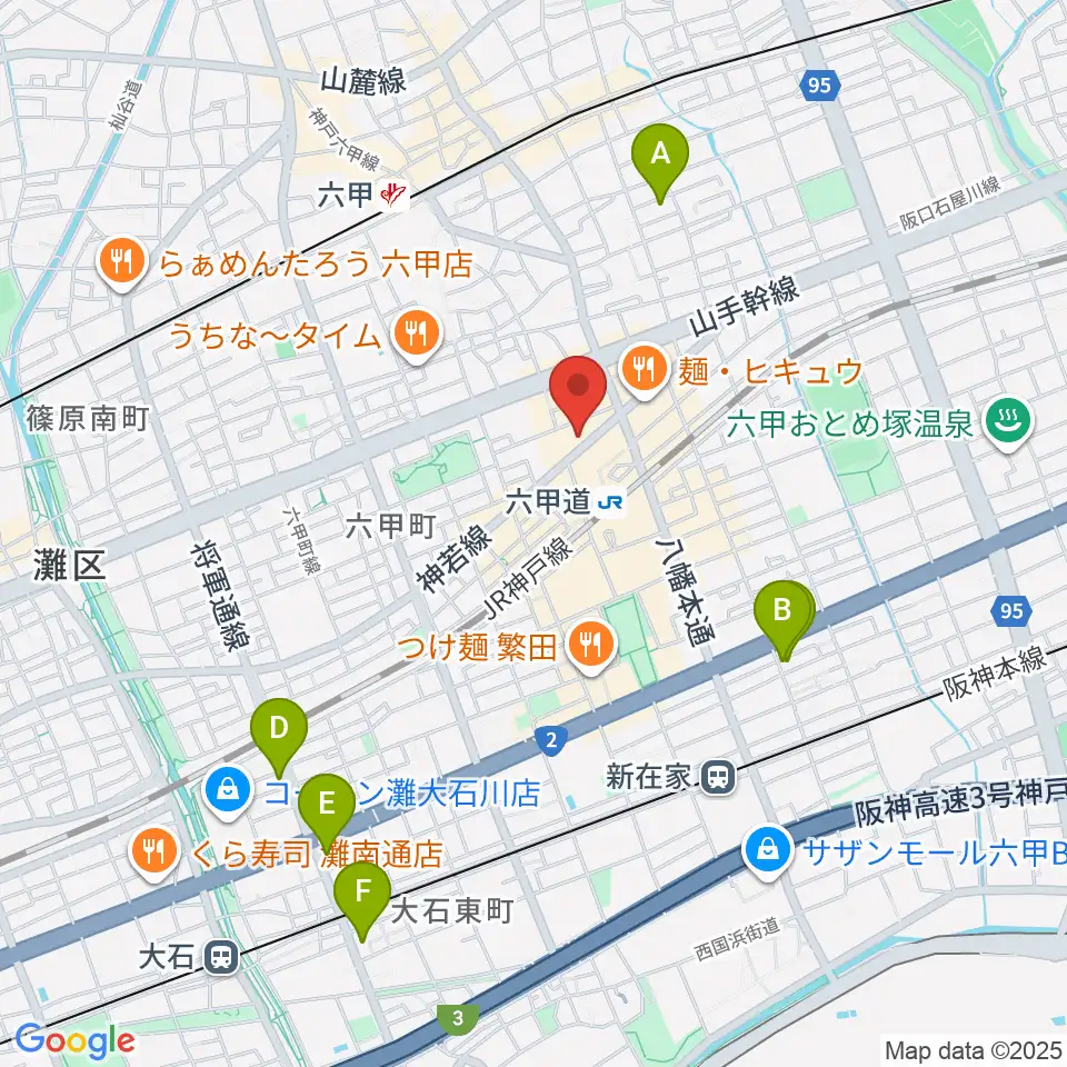 六甲道ミュージックスクール周辺のホテル一覧地図
