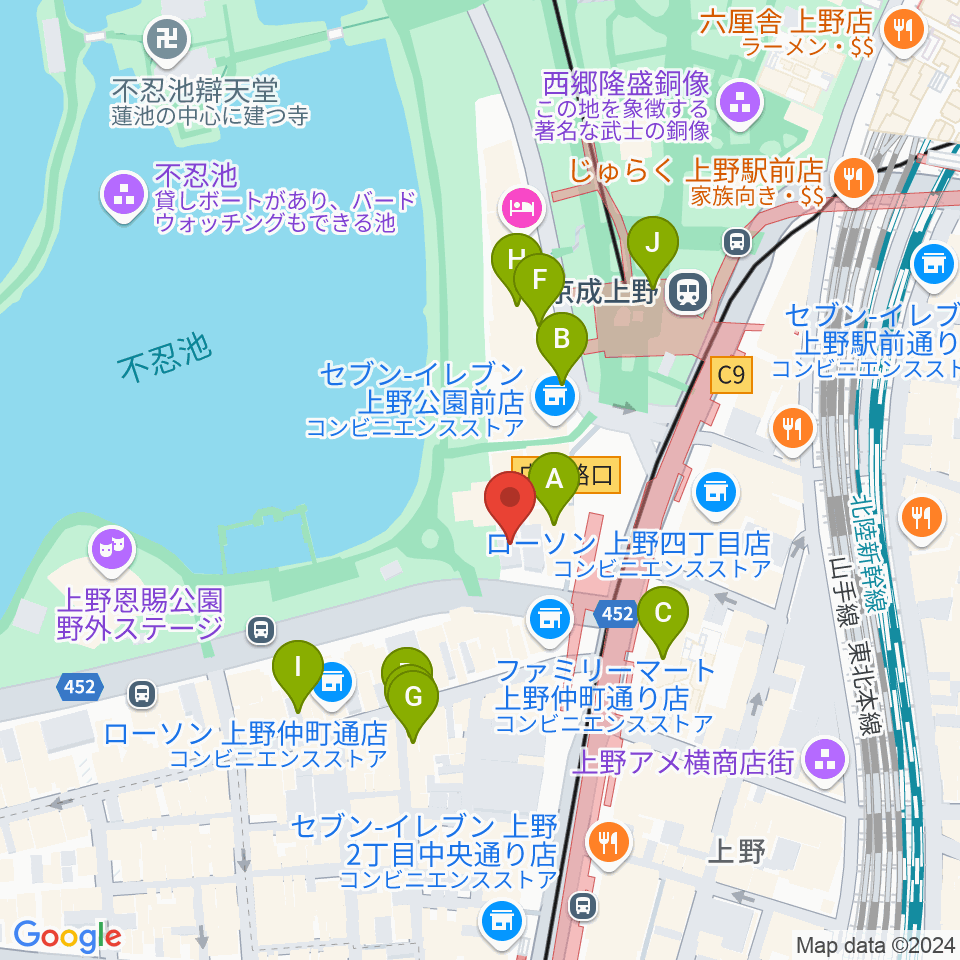 池之端ライブスペースQui周辺のホテル一覧地図