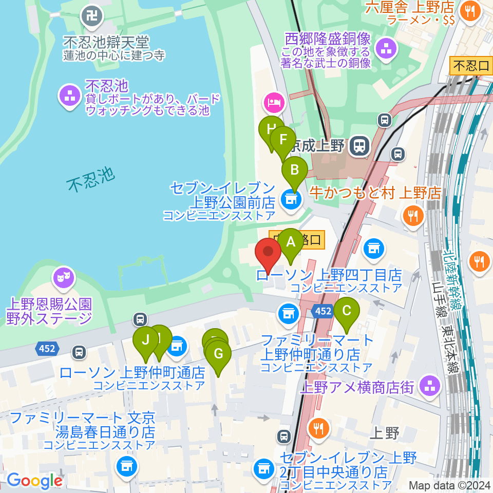 池之端ライブスペースQui周辺のホテル一覧地図