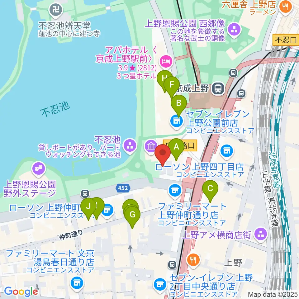 池之端ライブスペースQui周辺のホテル一覧地図