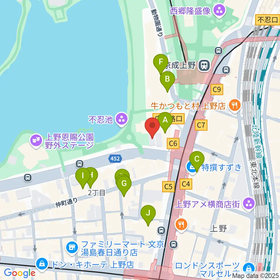 池之端ライブスペースQui周辺のホテル一覧地図