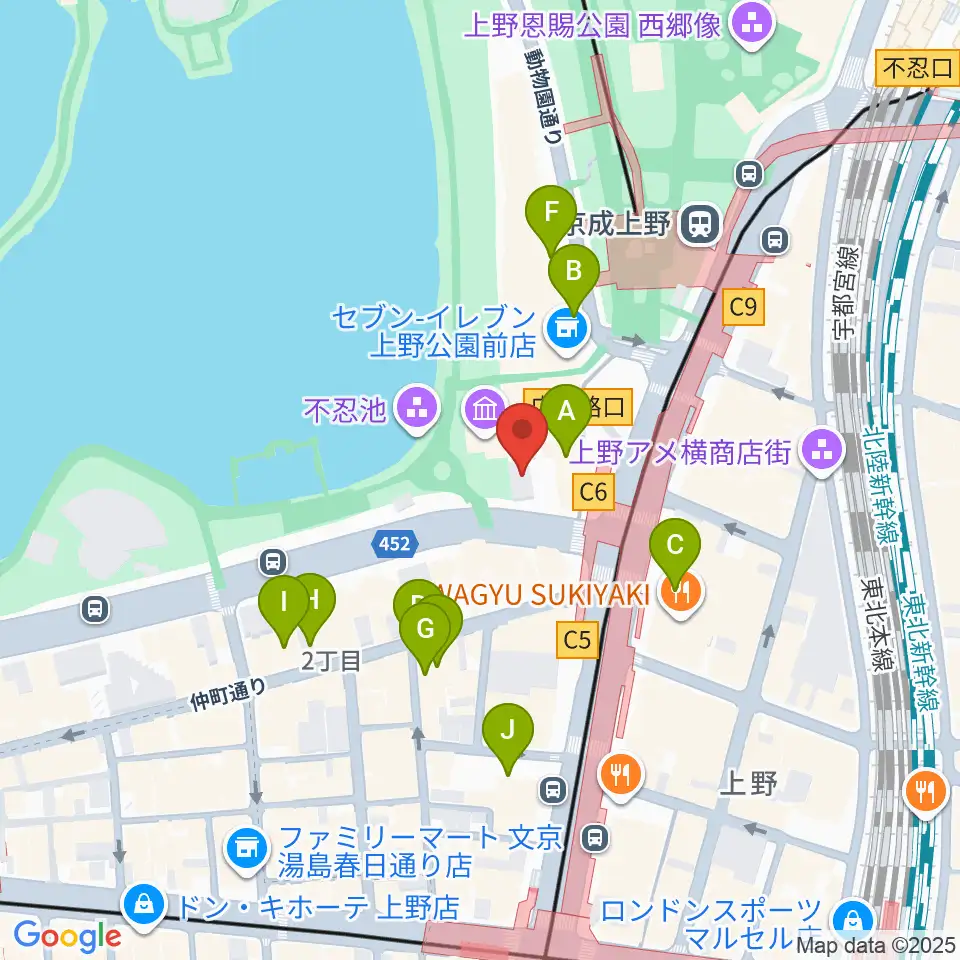 池之端ライブスペースQui周辺のホテル一覧地図