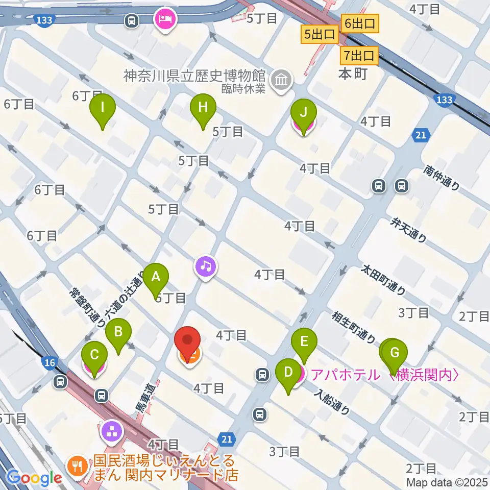 ディスクユニオン横浜関内店・ジャズ館周辺のホテル一覧地図