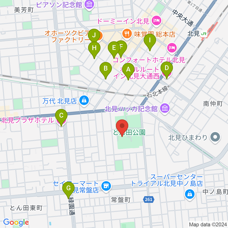 北見市民会館周辺のホテル一覧地図