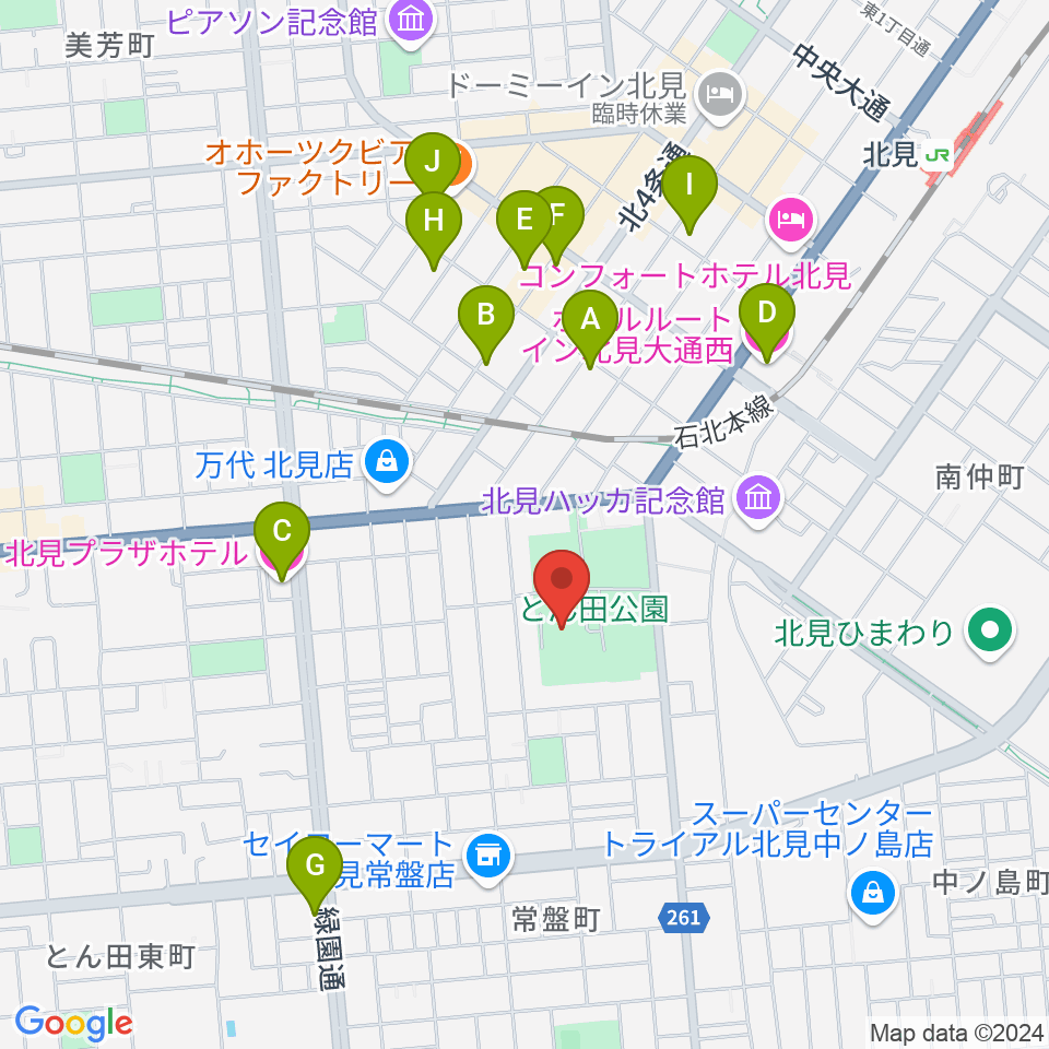 北見市民会館周辺のホテル一覧地図