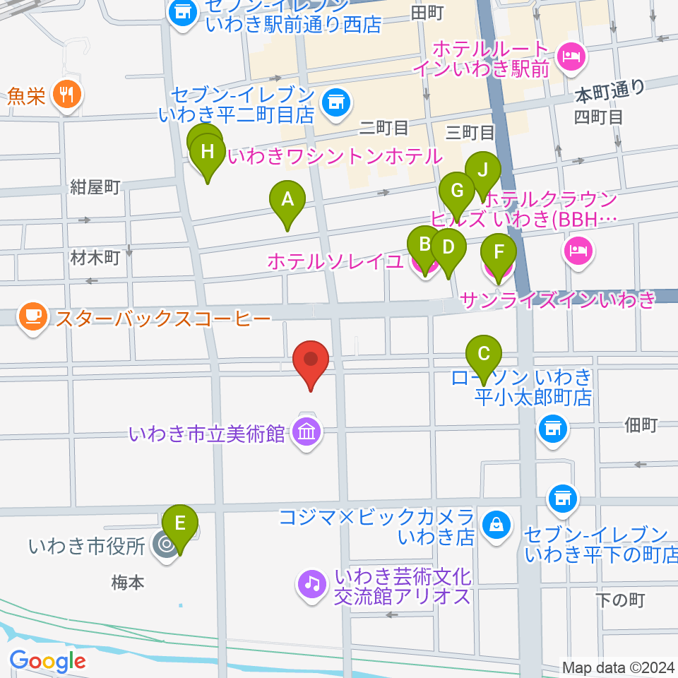 いわき市文化センター大ホール周辺のホテル一覧地図