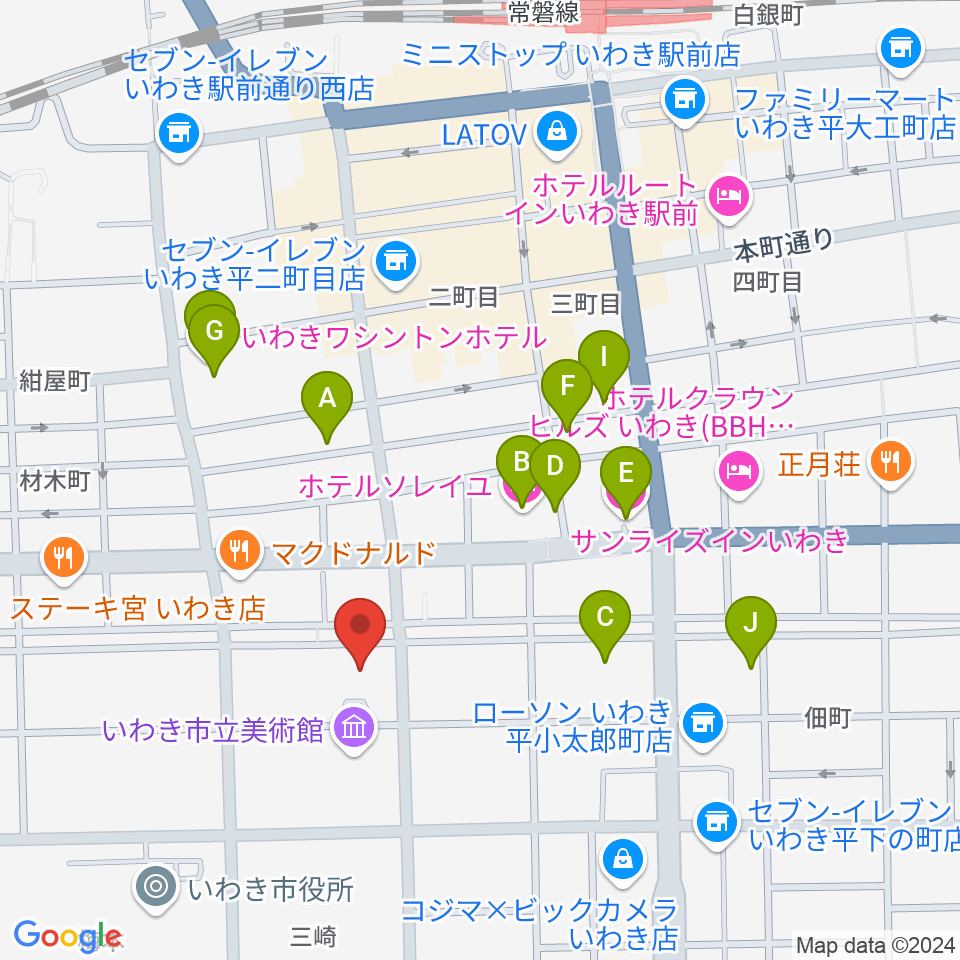 いわき市文化センター大ホール周辺のホテル一覧地図