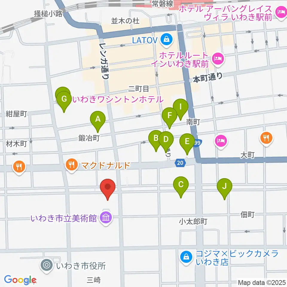 いわき市文化センター大ホール周辺のホテル一覧地図